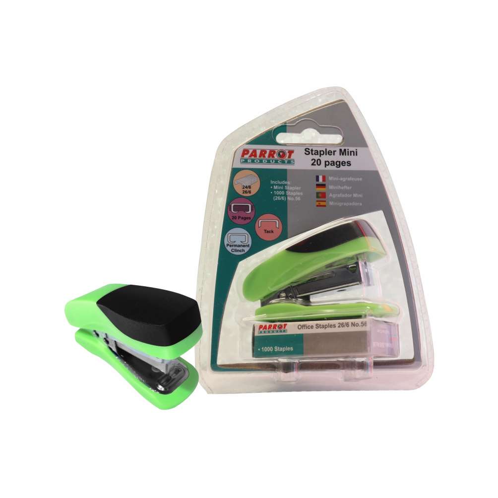 STAPLER PLASTIC MINI GREEN + STAPLES (1000x26/6)
