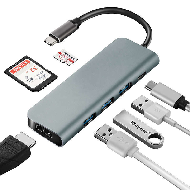 7 in 1 USB C Hub (HDMI x 1 - USB 3.0 x 3 - DP x 1 - SD x 1 - TF x 1)