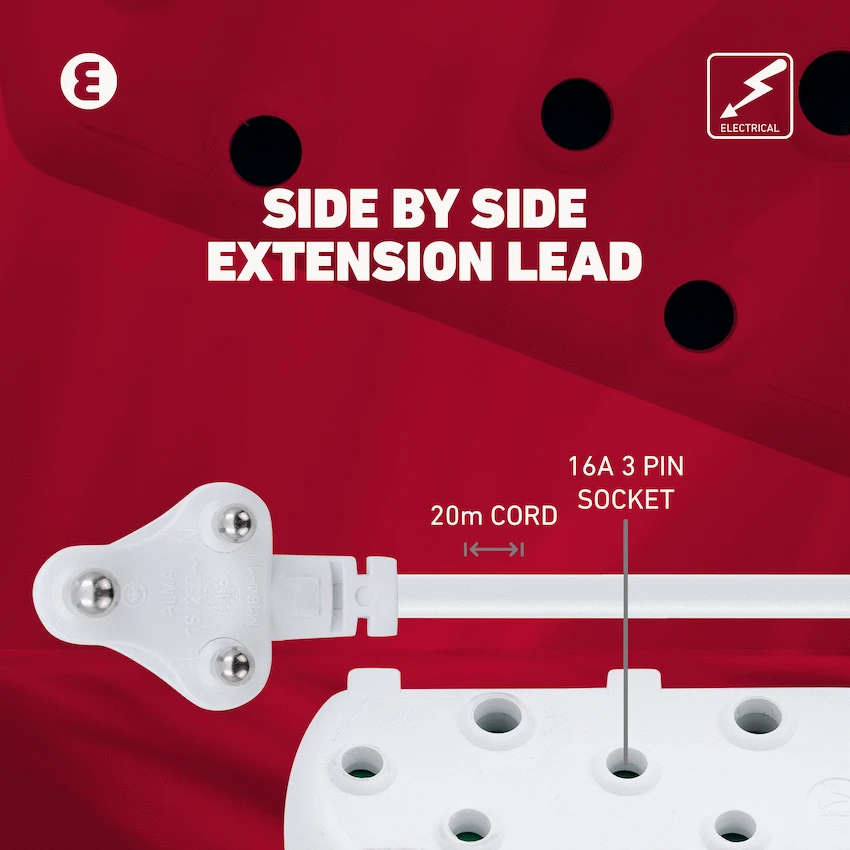 Ellies Side by Side Heavy Duty Extension Lead-20M-WT