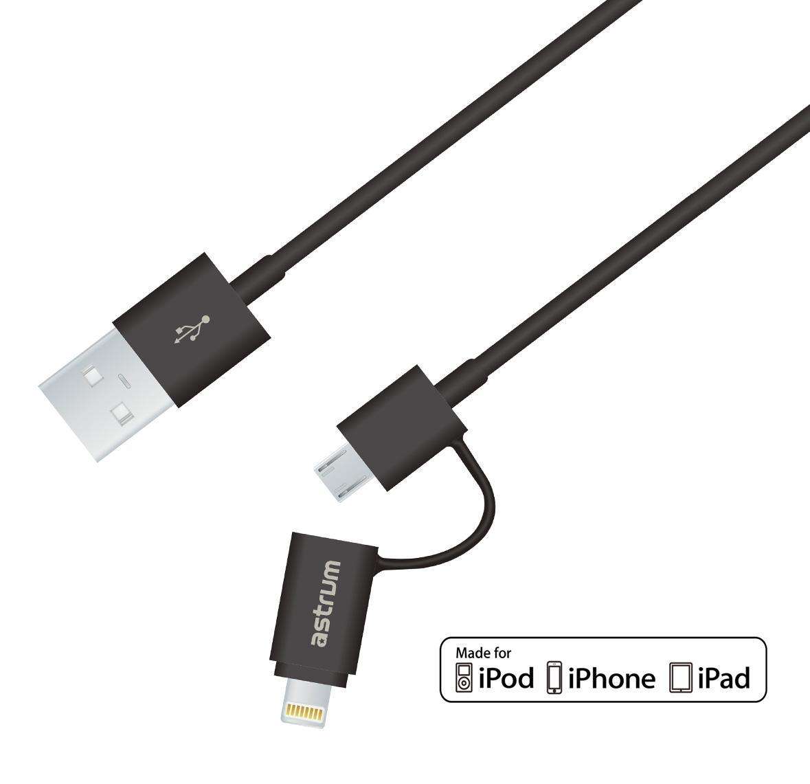 AC320 Micro USB + 8pin Charge &amp; Sync MFI Cable