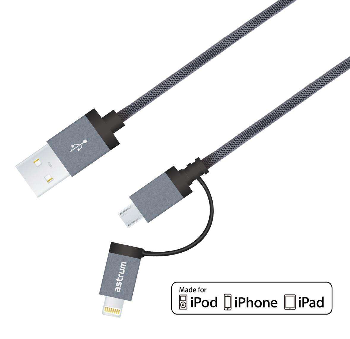 AC330 Micro USB + 8pin Charge &amp; Sync MFI Braided Cable