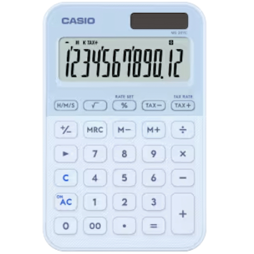 Casio MS-20YC-LB 12 Digit Desk Calculator Light Blue