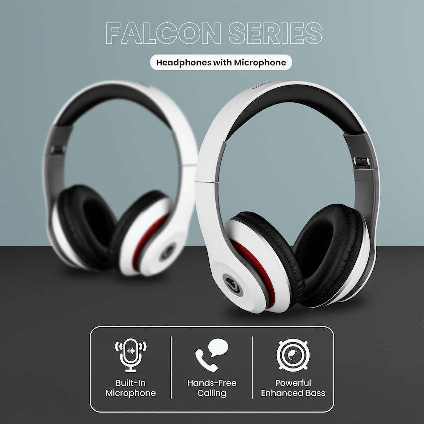 Volkano Falcon Series Headphones with Microphone - White