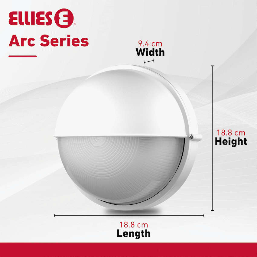 Ellies Arc Series - AC Round Bulkhead - Aluminium + Glass - E27 Base -WT
