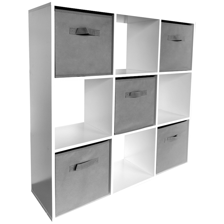 Everfurn Ninefold Bookshelf with 5 Storage Bins