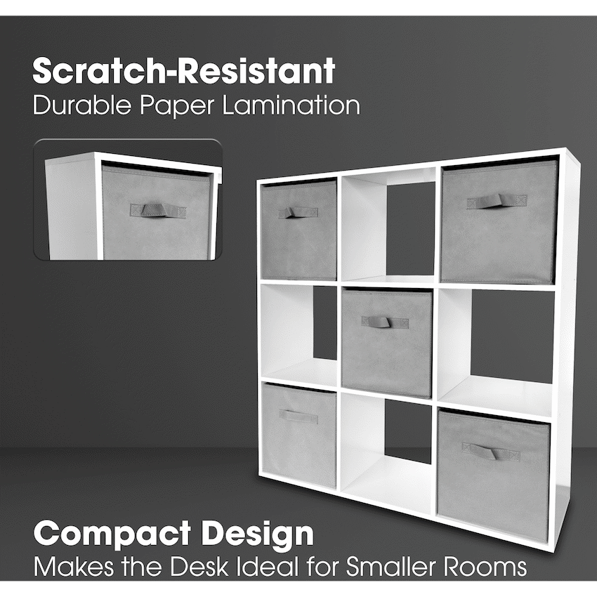 Everfurn Ninefold Bookshelf with 5 Storage Bins