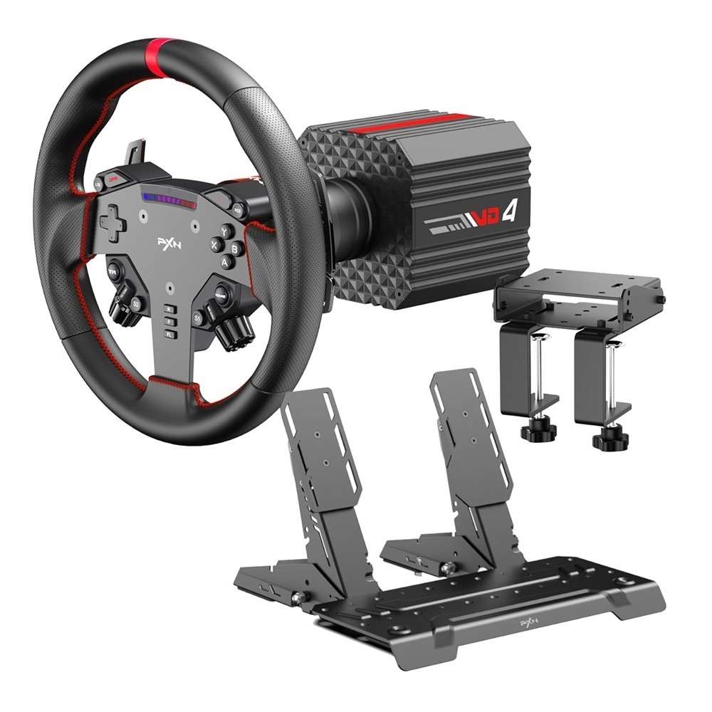 PXN VD4 Direct Drive Sim Racing Wheel  PD-HM Dual Pedal  Z8 Clamp Bundle