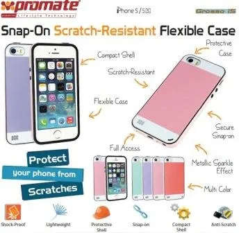 Promate Grosso-i5 iPhone 5 Striped Flexi-Grip Snap Case for iPhone 5/5S Colour: Purple Snap-On Sc...