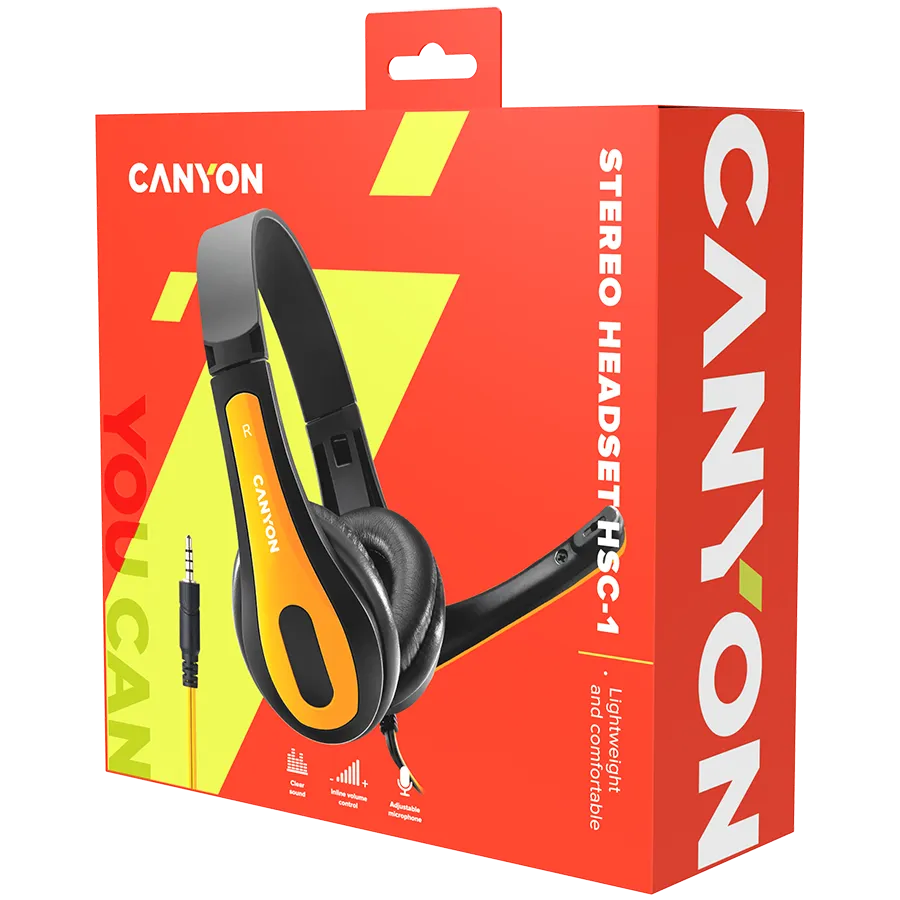 CANYON PC headset HSC-1 PC Mic Flat 2m Black Yellow