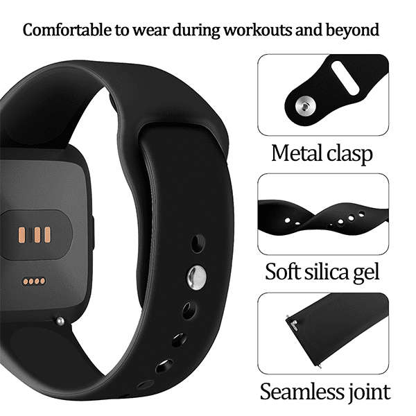 Fitbit Versa 1/2 Silicone Strap with Clip in - Black