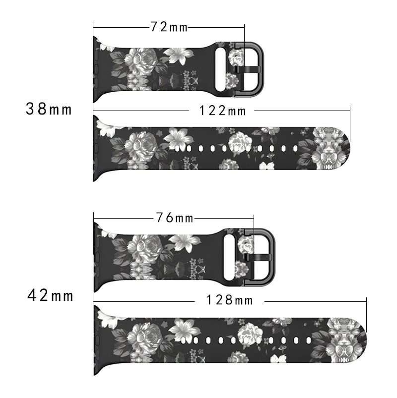 Apple Watch Printed Silicone Strap - Black and White Flowers