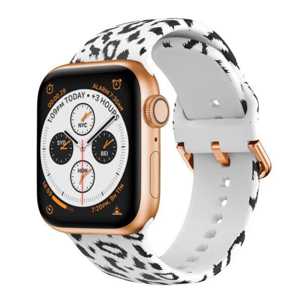 Apple Watch Printed Silicone Strap - Black & White Leopard Print