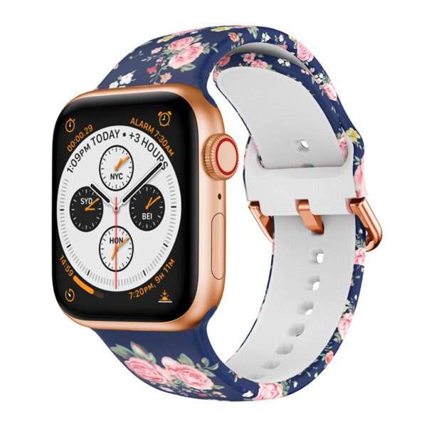 Apple Watch Printed Silicone Strap - Blue Floral
