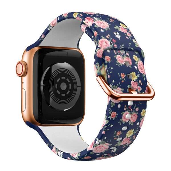 Apple Watch Printed Silicone Strap - Blue Floral