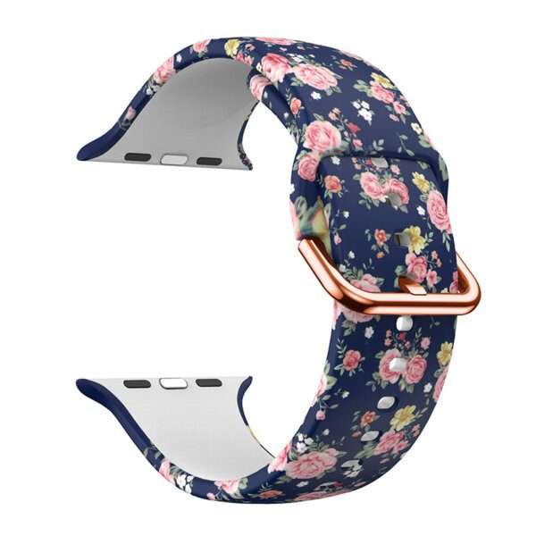 Apple Watch Printed Silicone Strap - Blue Floral