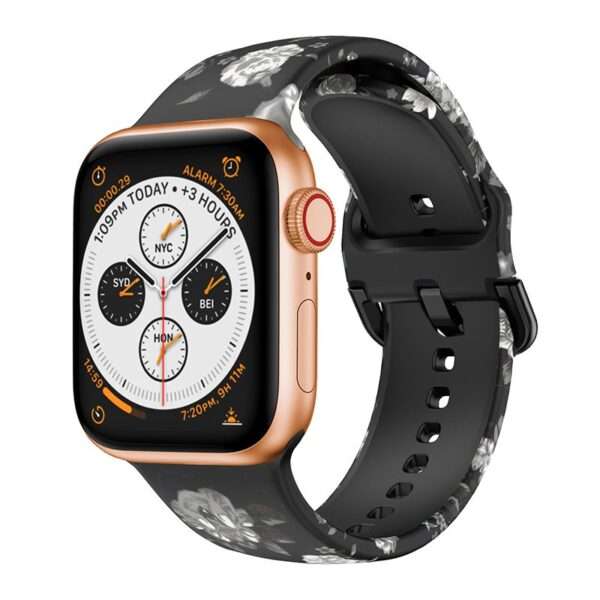 Apple Watch Printed Silicone Strap - Black and White Flowers