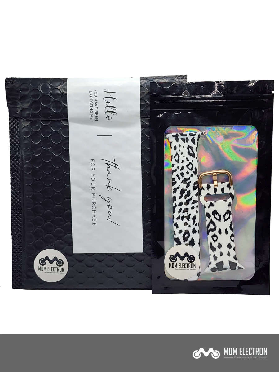 Apple Watch Printed Silicone Strap - Black & White Leopard Print
