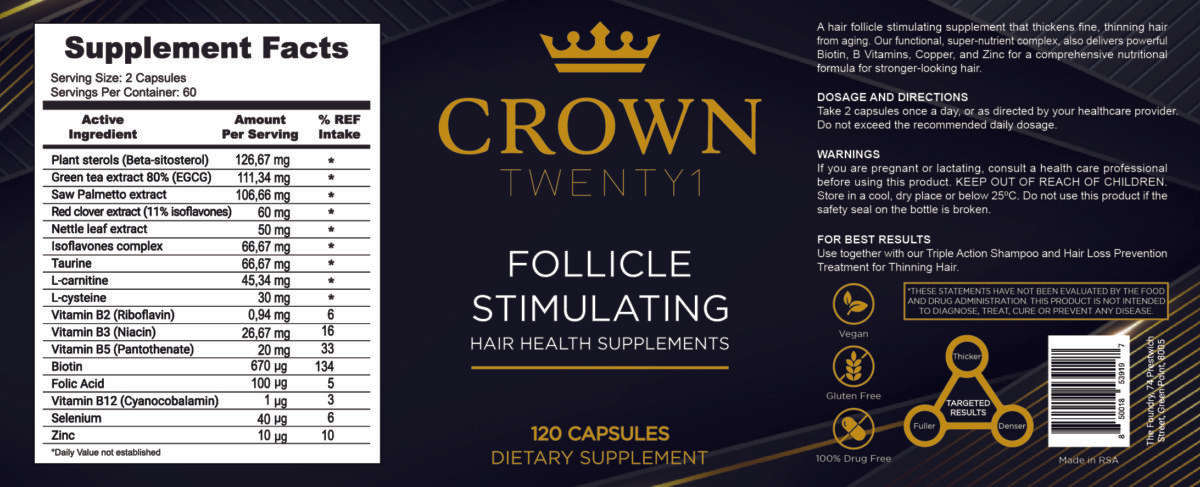 Crown Follicle Stimulating Hair Health Supplements - 120 Capsules
