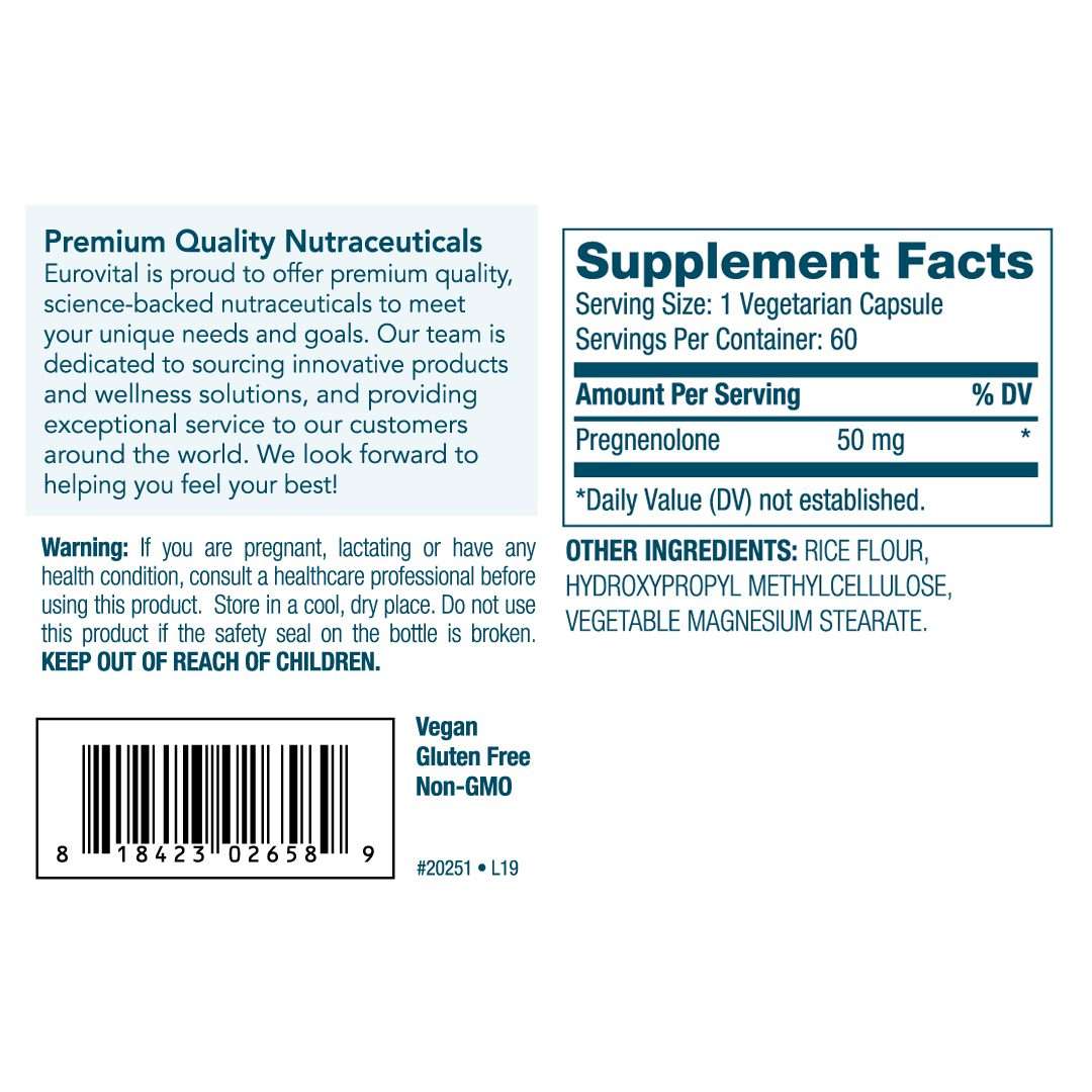EuroVital Pregnenolone for Memory & Mood - 50mg (60 Capsules)