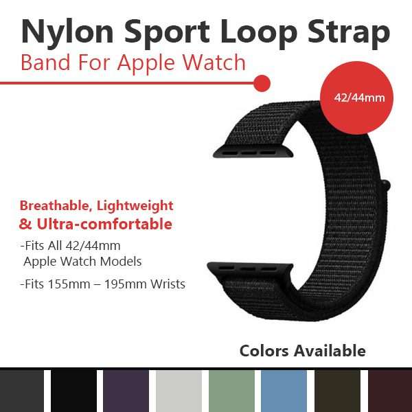 Zonabel 42/44/45mm Apple Watch Replacement Nylon Loop Strap - Black