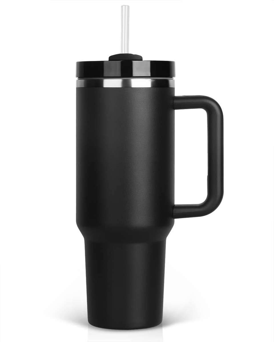 Kitchen Kult Insulated Stainless Steel Tumbler with Handle and Straw