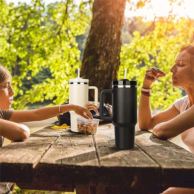 Kitchen Kult Insulated Stainless Steel Tumbler with Handle and Straw