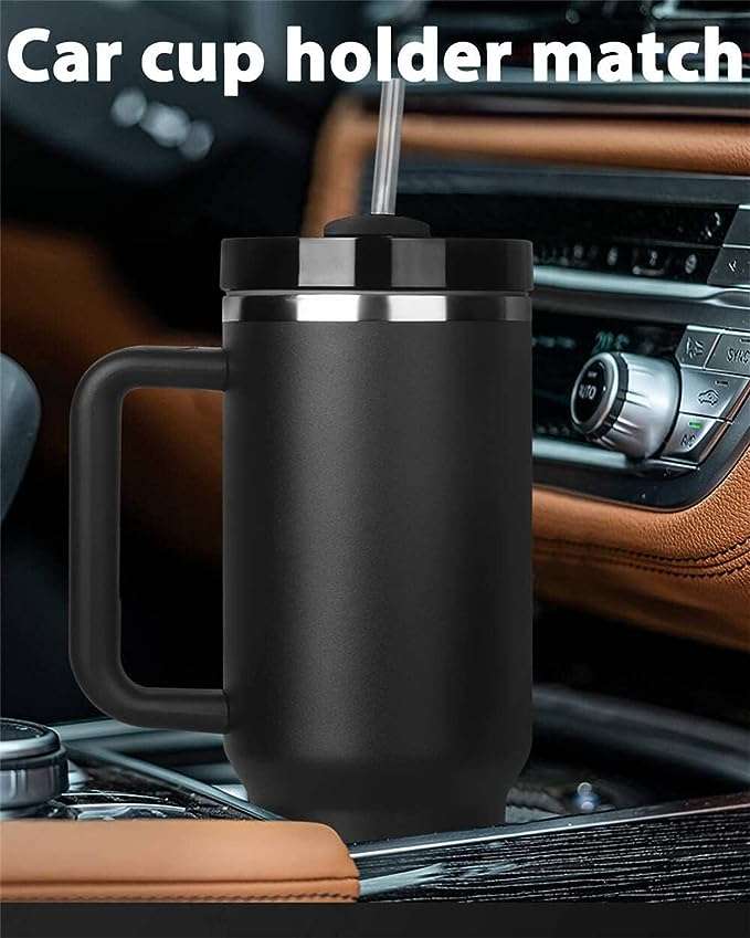 Kitchen Kult Insulated Stainless Steel Tumbler with Handle and Straw