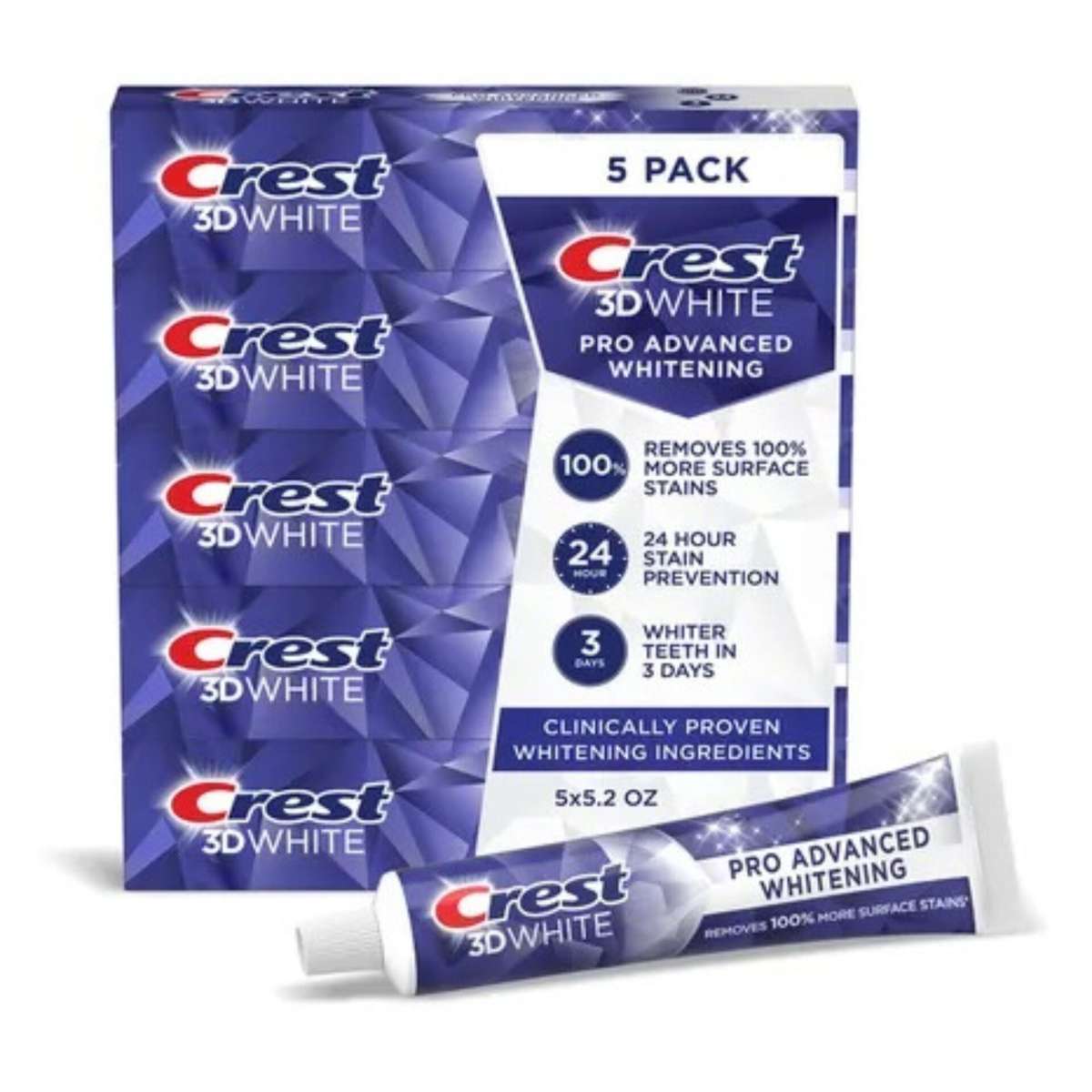 Crest 3D White Pro Advanced Whitening Toothpaste - 5 Pack (5 x 147g)