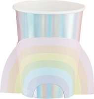 Pastel Party -  Iridescent Foiled Paper Cups with Pastel Rainbows (8 Pack)