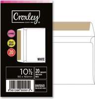 Croxley 10 1/2 Linen Faced Gummed Envelopes - Banded Packs of 20 (90 x 165mm)(White)(Box of 20 Packs