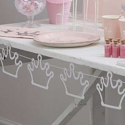 Princess Perfection - Silver Glitter Crown Shaped Bunting Banner Party Backdrop