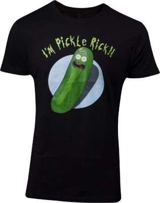 Rick and Morty Pickle Rick Mens T-Shirt (Black)(Large)