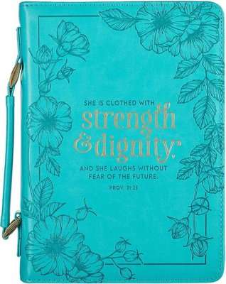 She Is Clothed With Strength Proverbs 31:25 Teal (Bible Bag) (Leather / fine binding)