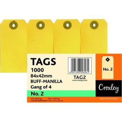 Croxley JD2 Buff-Manilla Tags - No.2 (84 x 42mm)(Box of 1000)