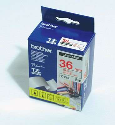 Brother TZ-262 P-Touch Laminated Tape (Red on White)(36mmx8m)