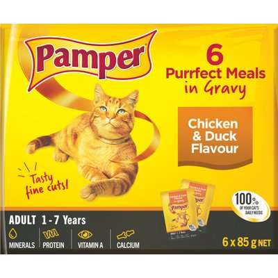 Pamper Fine Cuts in Gravy - Chicken & Duck Flavour Cat Food Pouches (6 x 85g)