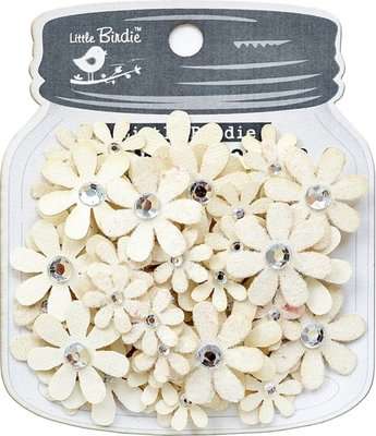 Little Birdie Shabby Chic Bouquet Sparkle Florettes Flower Embellishments (60 Pieces)(White)
