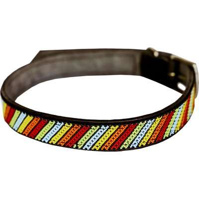 Huntlea Beaded Leather Collar - Stripe Design (Black Leather)