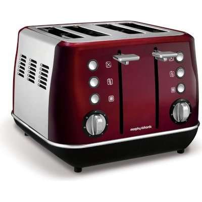 Morphy Richards Evoke 4 Slice Toaster (Stainless Steel | Red | 1800W)