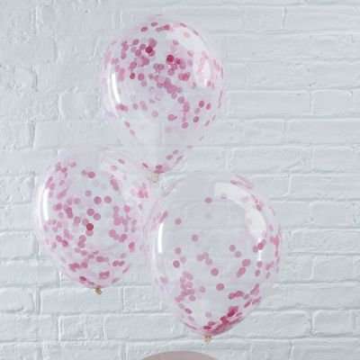 Pick & Mix -  Pink Confetti Filled Clear Party Balloons (5 Pack)
