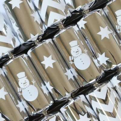 Family Silver Snowmen Christmas Crackers (12 Pack)