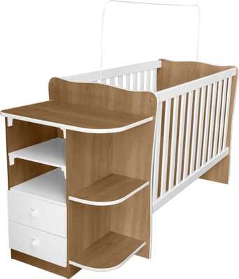 Linx Doce Sonho Baby Crib and Corner Chest of Drawers (Rustic Oak | White)