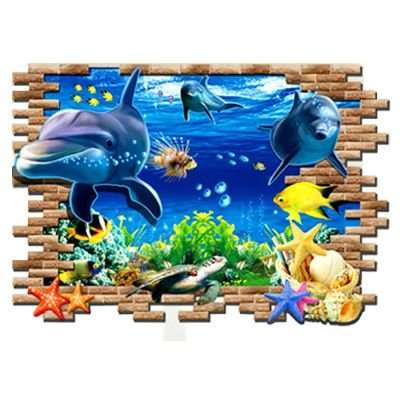 3D Wall/Floor Sticker - Dolphin Bricks