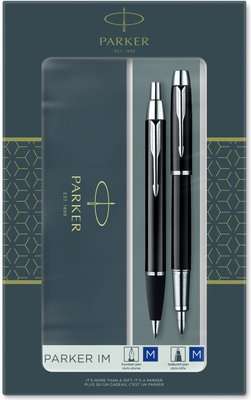 Parker IM Dou Ballpen And Fountain Pen Set (Black With Chrome Trim)