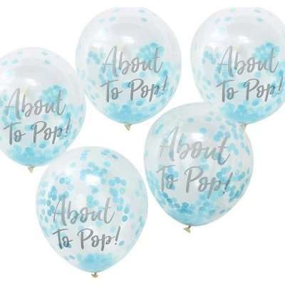 Oh Baby! - About To Pop! Printed Blue Confetti Balloons
