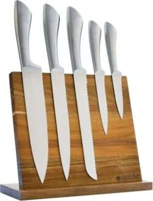Eetrite 6 Piece Acacia Wood Magnetic Knife Block Set