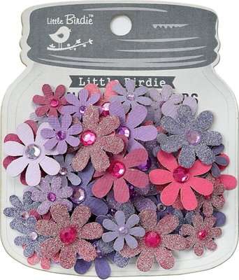 Little Birdie Birds and Berries Sparkle Florettes Flower Embellishments (60 Pieces)(Assorted Pinks a