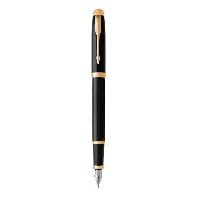 Parker IM Medium Nib Fountain Pen (Black Lacquer with Gold Trim)(Blue Ink) - Presented in a Gift Box