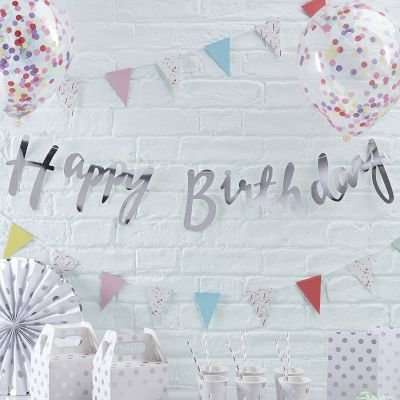 Pick & Mix - Silver Designer Happy Birthday Bunting Banner