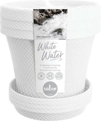 Sebor Super Pot & Saucer Set (x3 White Water) (15cm)